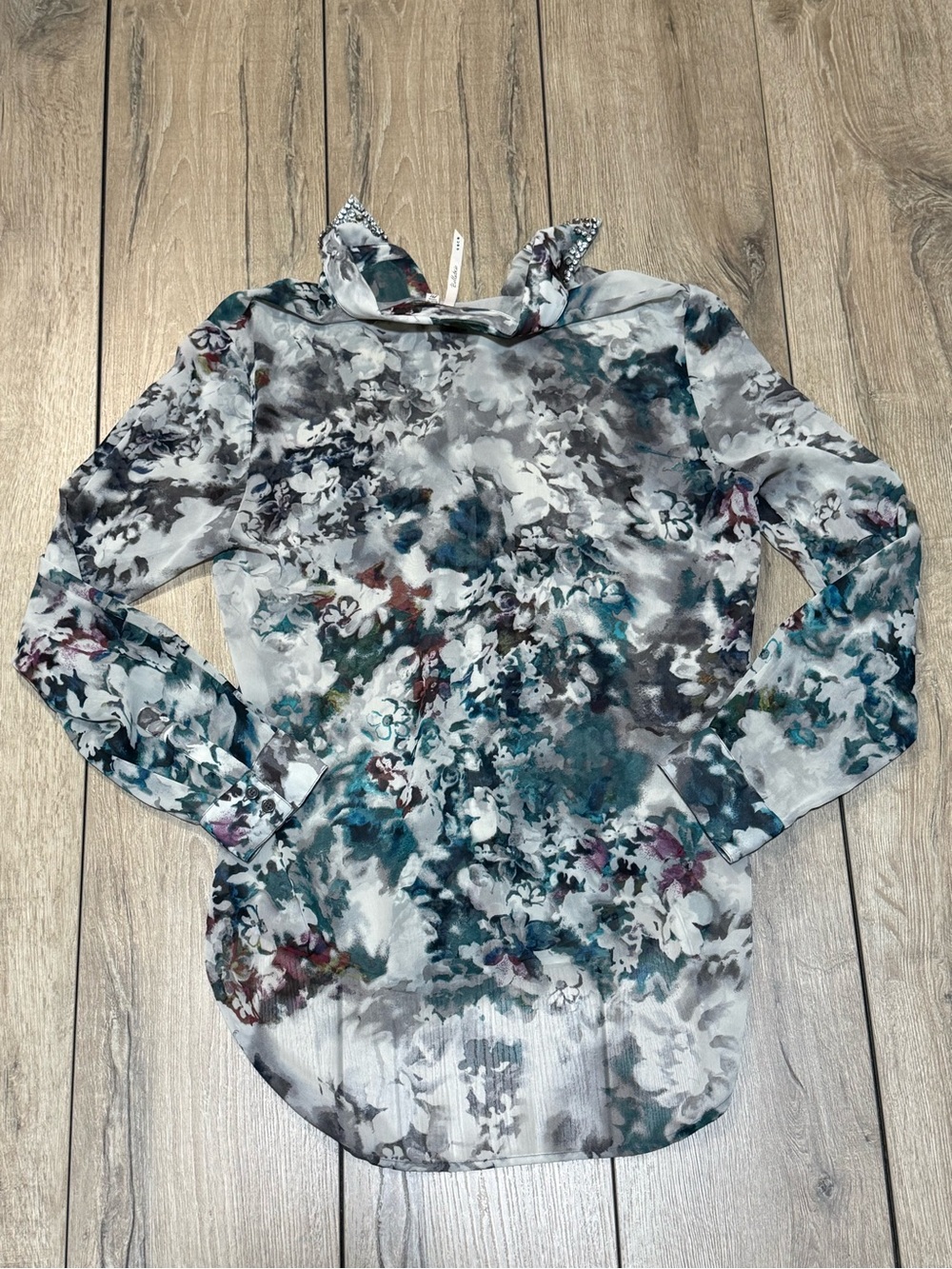 Bellatrix Floral Blouse Sheer Embellished Collar Button Down Medium - Picture 5 of 16